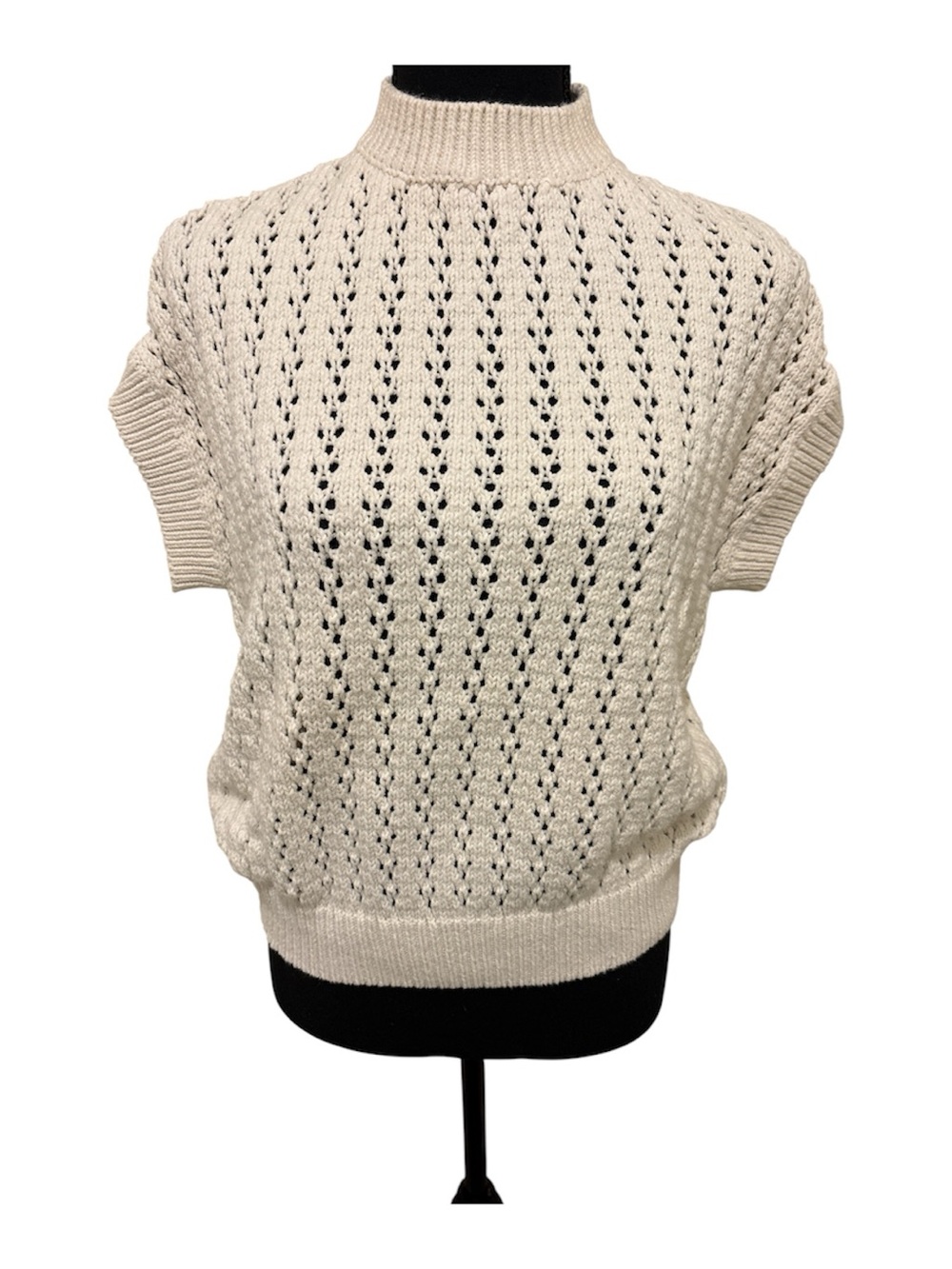 LOFT Cream Open-Knit Mock Neck Sweater Vest